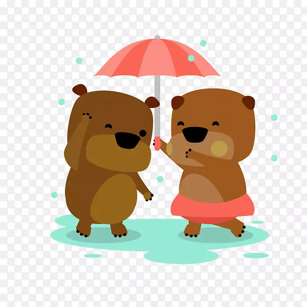 卡通手绘打伞的小熊