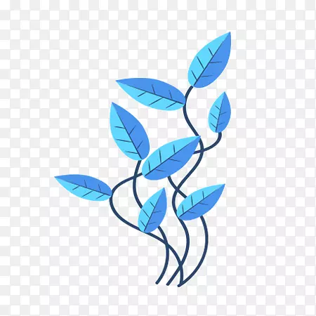 手绘彩色的叶子套图插画元素蓝色树
