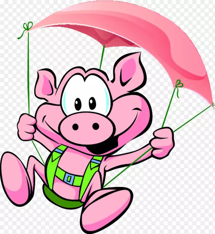 撑着降落伞飞翔的小猪