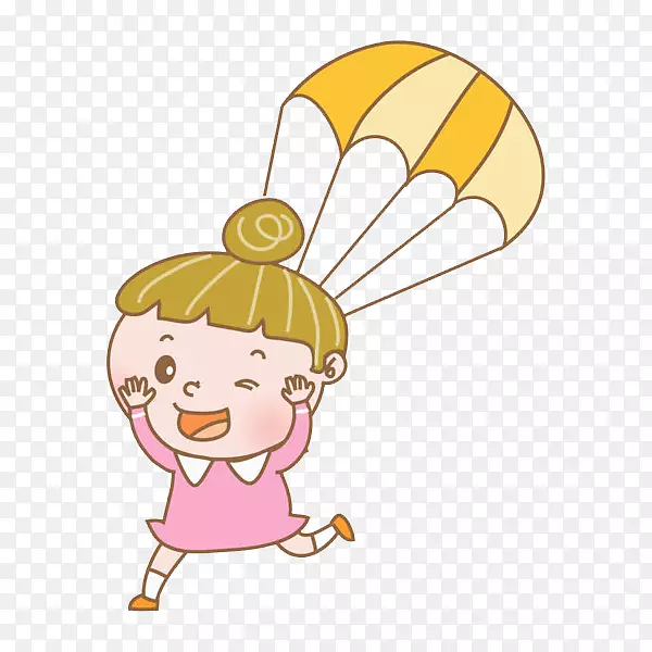 手绘降落伞上的女孩免抠图