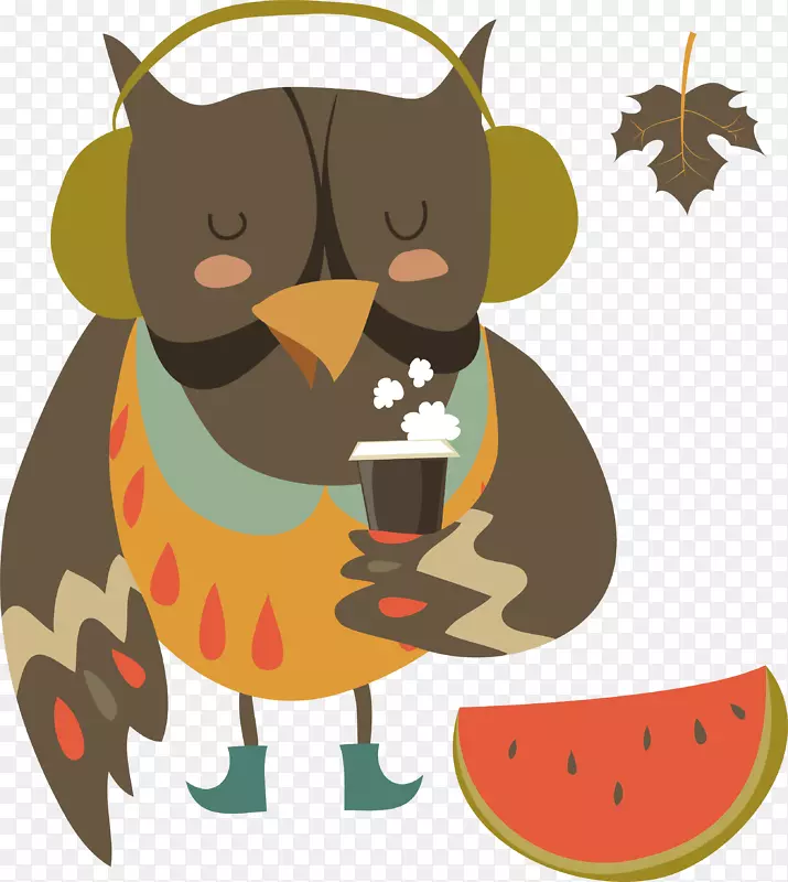猫头鹰西瓜卡通小动物矢量图形