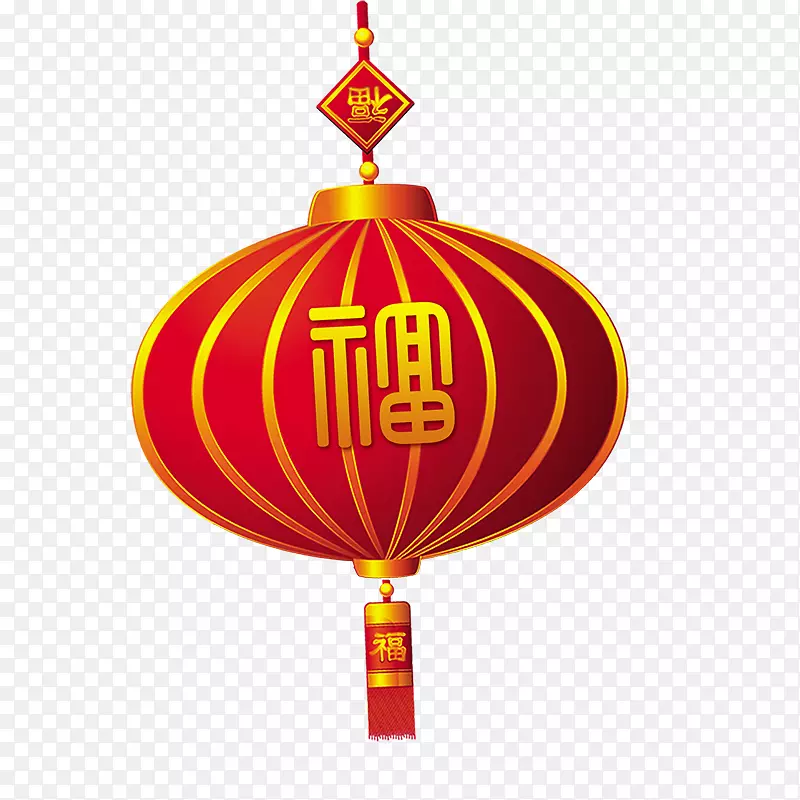 手绘中国风带福字红灯笼