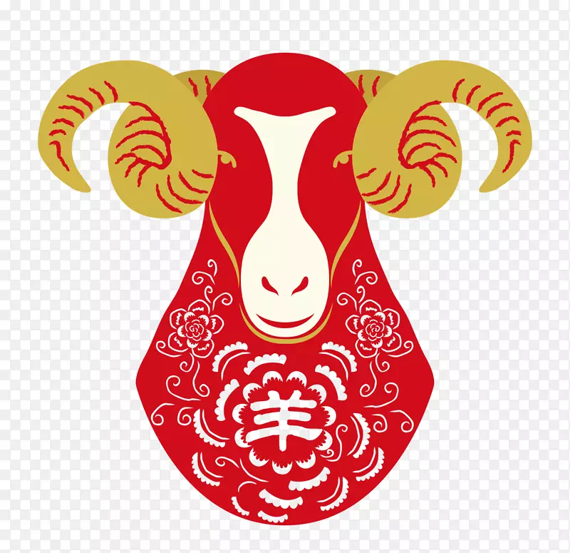 红色剪纸羊
