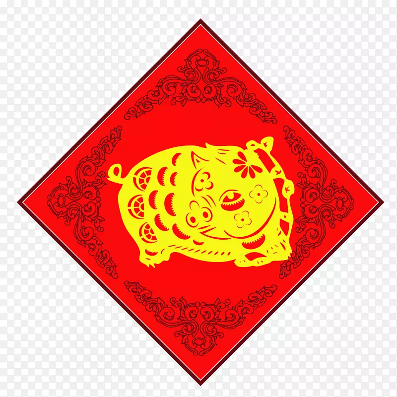猪年喜庆红色剪纸矢量免抠图