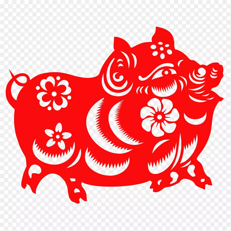 猪年喜庆红色剪纸矢量免抠图