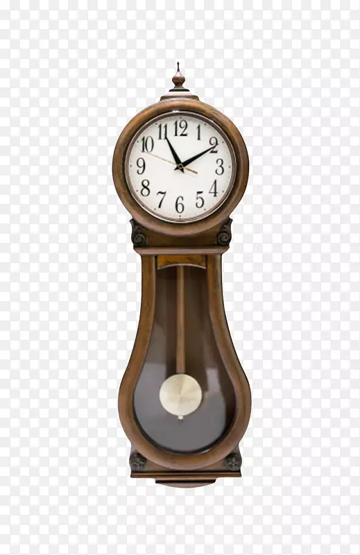 棕色弯曲形状的老式时钟实物