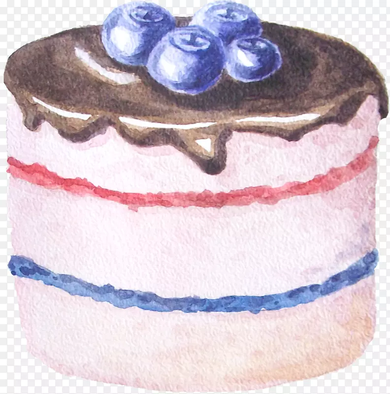 手绘水彩风蓝莓甜品
