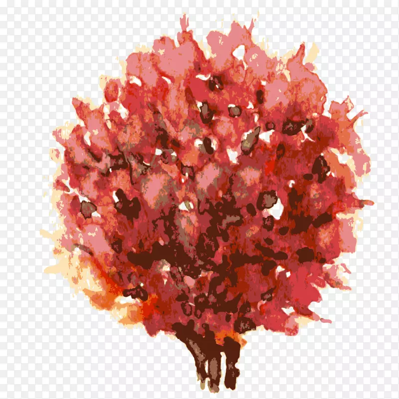 手绘水彩红色树木设计素材