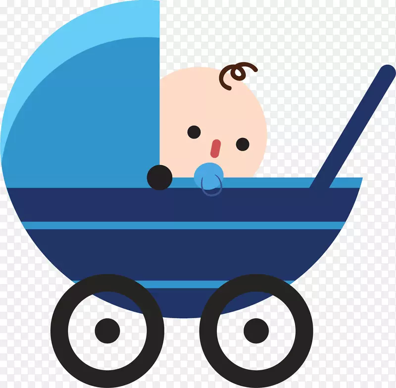 手绘蓝色婴儿车插画装饰图案