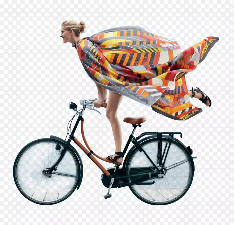 自行车单车骑车脚踏车女人丝巾围巾飘扬