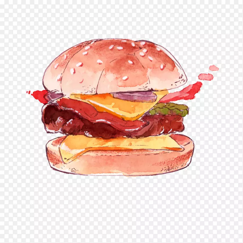 水彩绘汉堡包设计矢量图