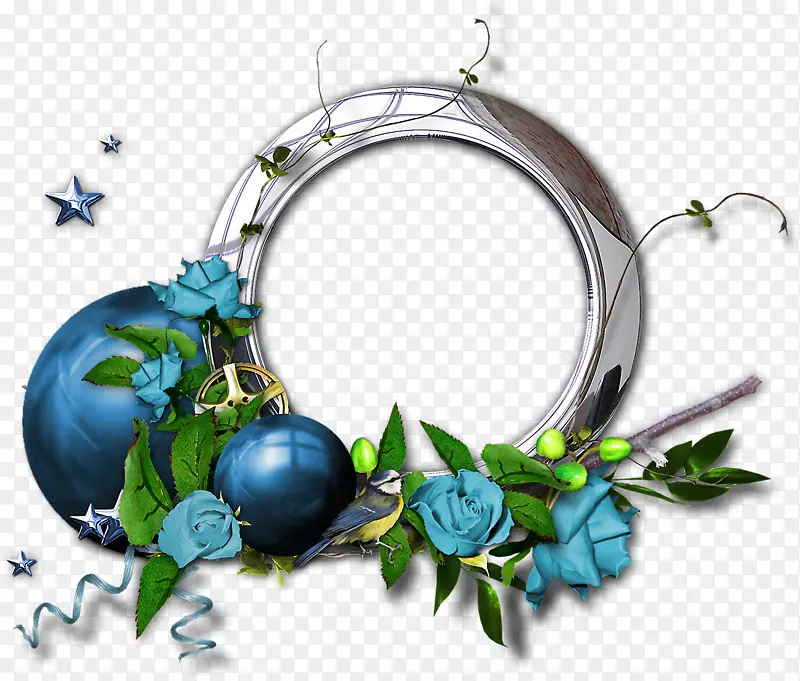 蓝色玫瑰 彩球相框png图片素材