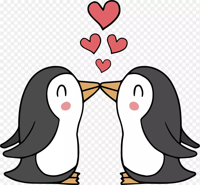 卡通企鹅情侣装饰插画