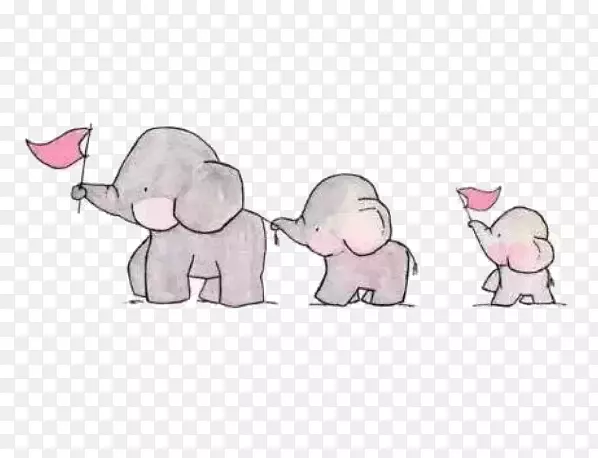 可爱童趣大象一家人手绘