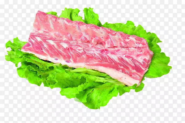 生菜上的猪脊骨肉