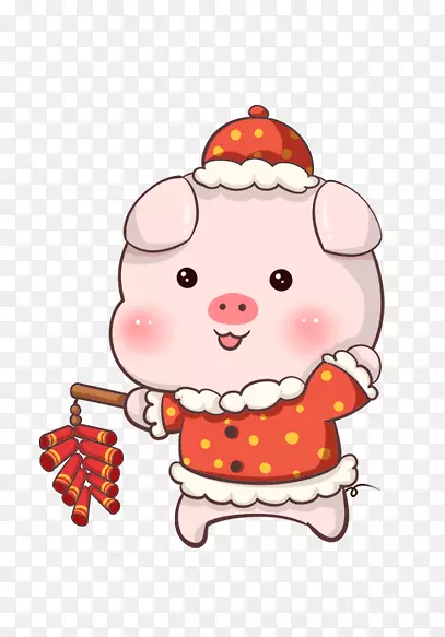 红粉色提着灯笼的卡通新年猪