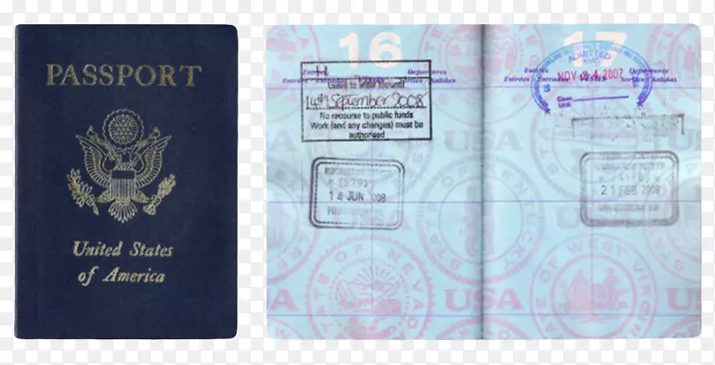 蓝色封面美国护照和翻开的护照实