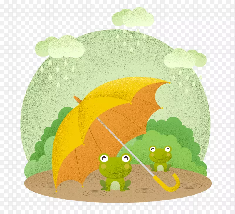 免抠卡通手绘伞下躲雨的青蛙