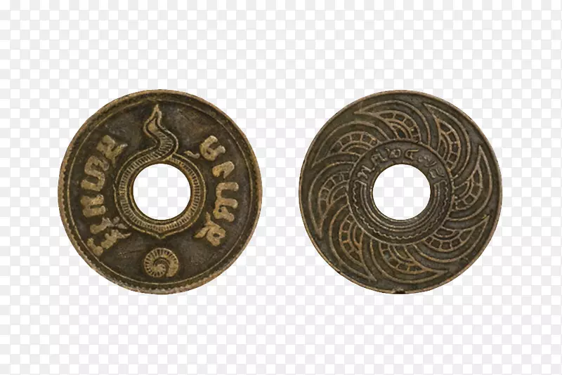 穿孔的老泰国硬币实物