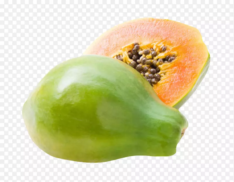 青色营养被分开两半的熟木瓜实物