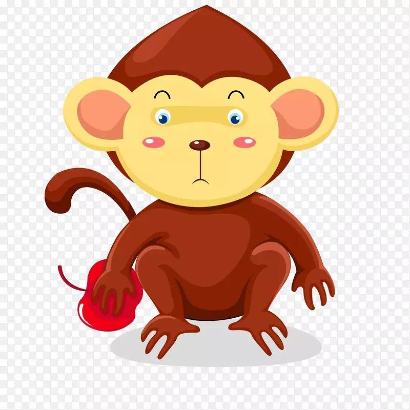 卡通拿着苹果的小猴子设计