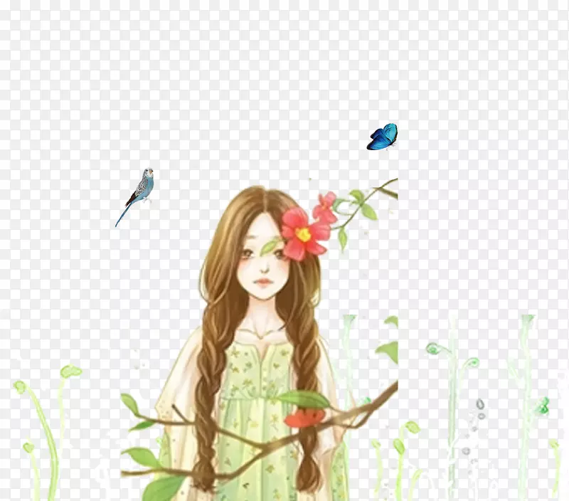 免抠卡通手绘站在花丛里的女孩