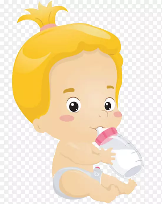 卡通扎头发小婴儿在喝奶