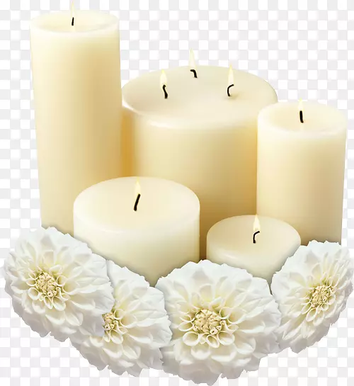 白色蜡烛与花朵免扣png高清图片