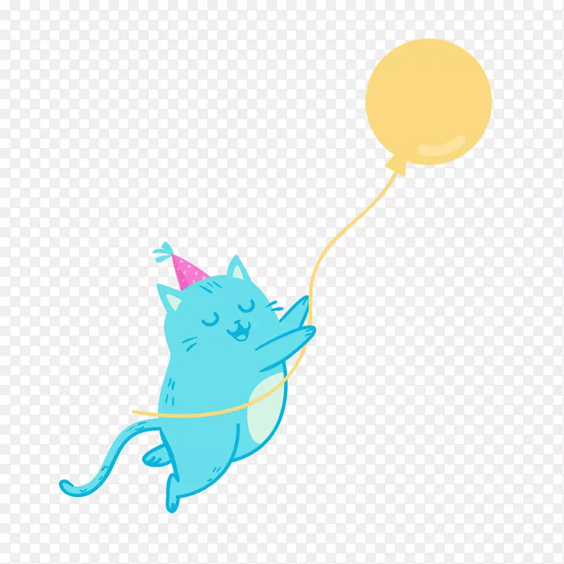 蓝色卡通小猫与气球
