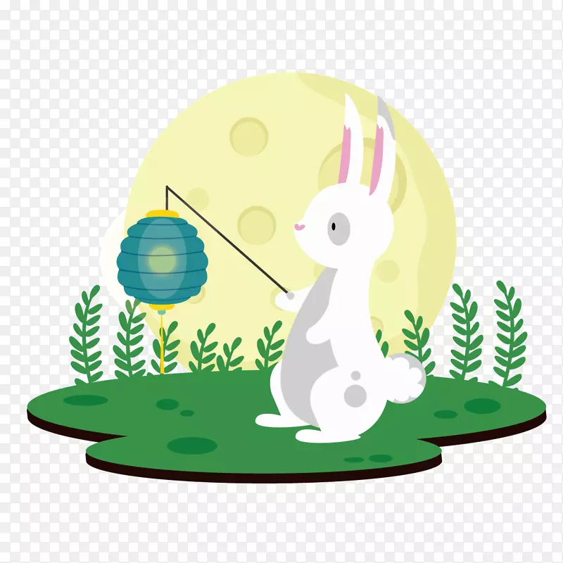 拿着花灯的兔子插画设计