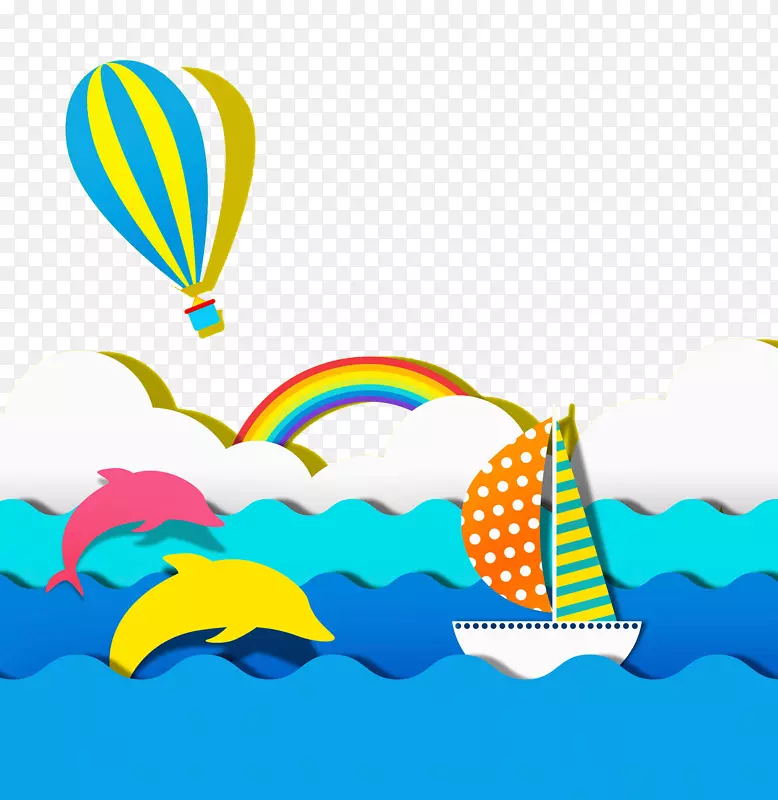 手绘水彩漂浮的热气球