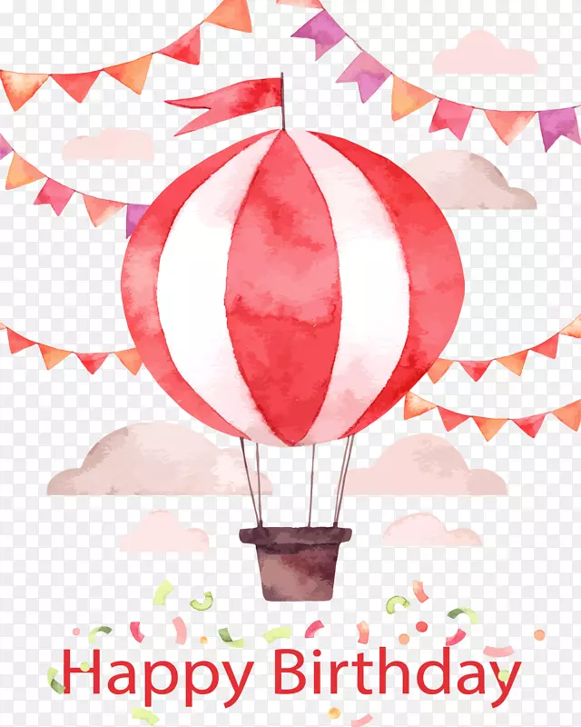 生日快乐粉色热气球