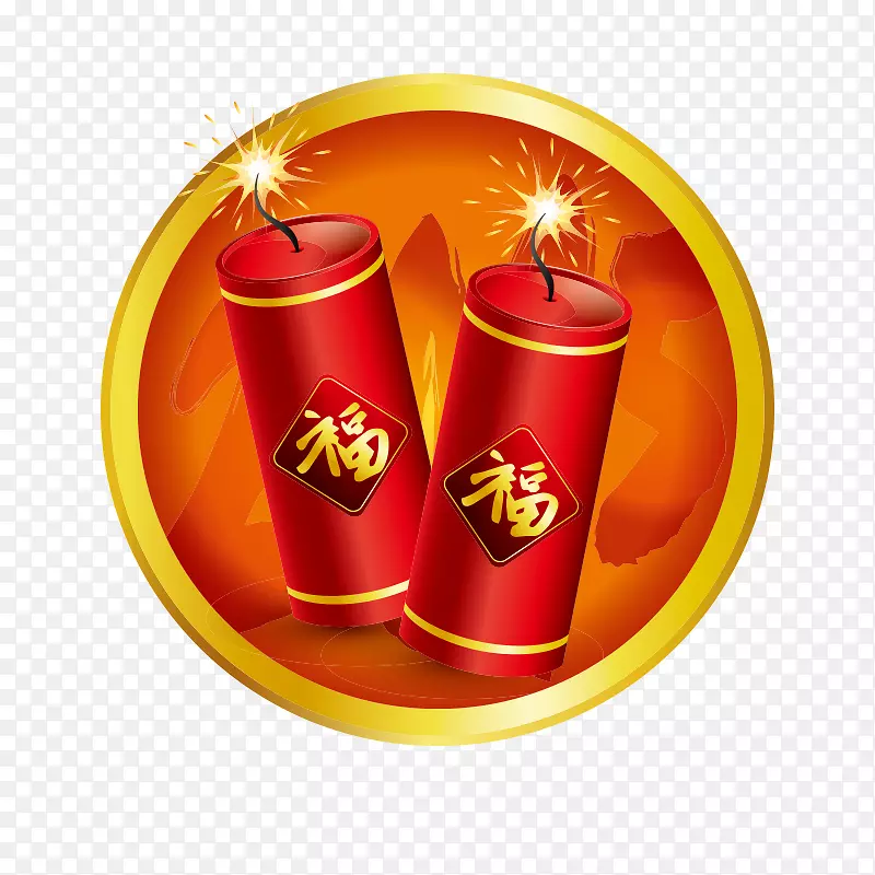 红色喜庆福字爆竹节日元素