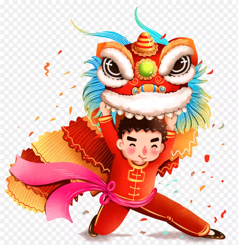 新年春节习俗舞狮子喜庆气氛左