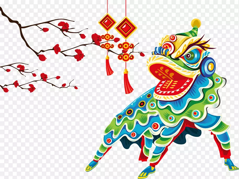 新年春节习俗舞狮子喜庆气氛绿