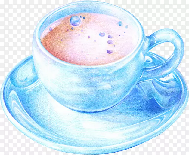 炫彩蓝色咖啡杯子盘装