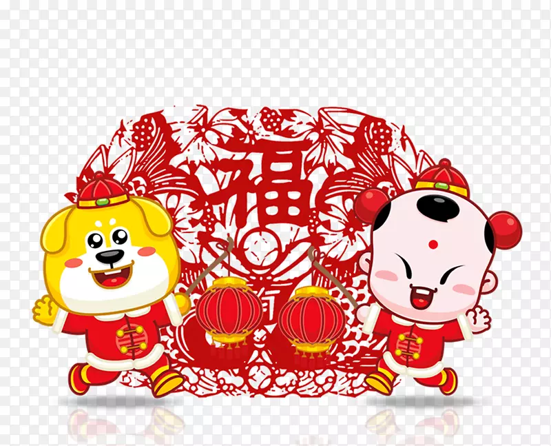 新年中国风红色福娃PNG