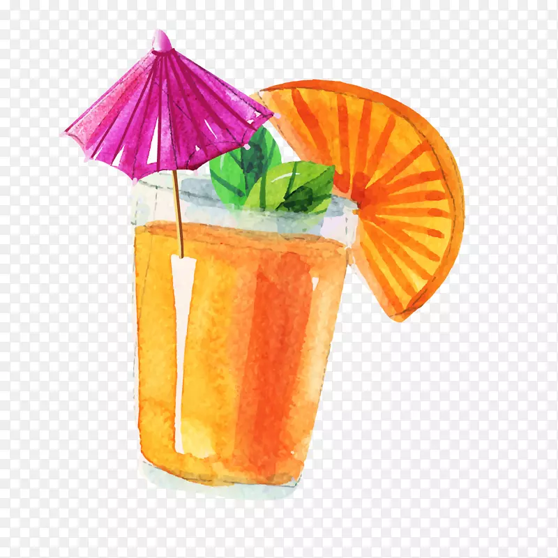 卡通水彩手绘橙汁饮品设计