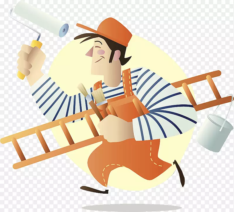 可爱卡通拿着工具的装修刷墙工人PNG图片素材下载_图片编号gqxvpblq-免抠素材网