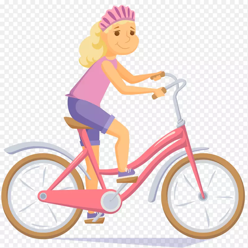 女孩骑单车卡通插画