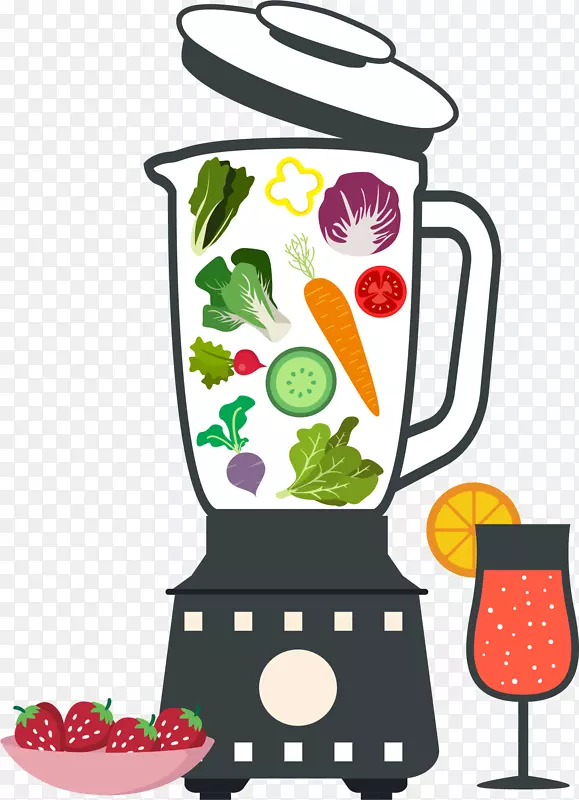 手绘小清新蔬菜榨汁机插画图案