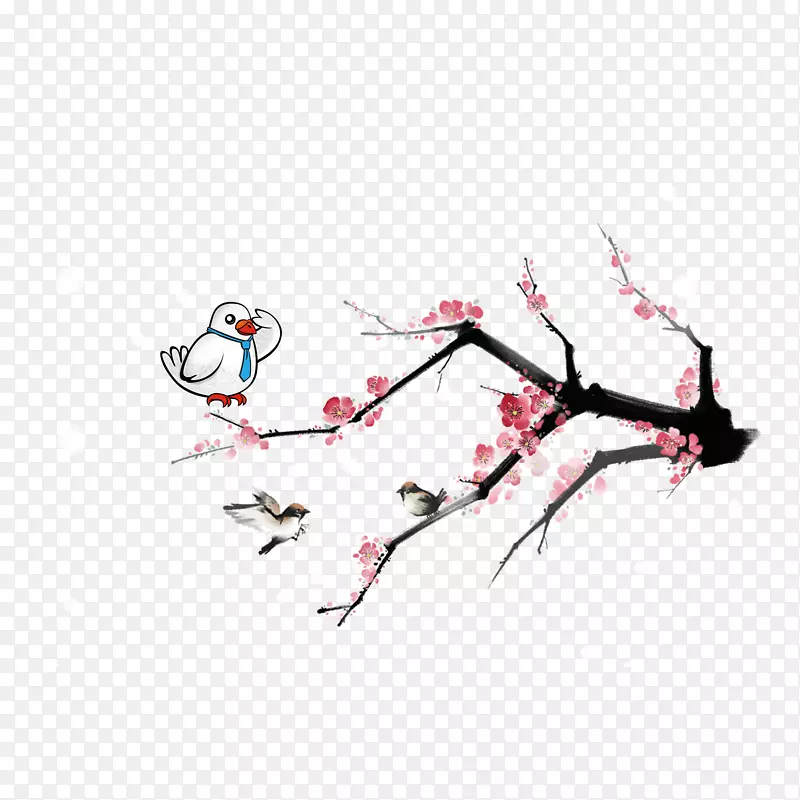 冬天小寒一只小鸟站在梅花上免抠