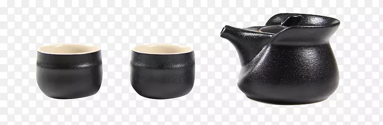 黑色茶壶和两个茶杯