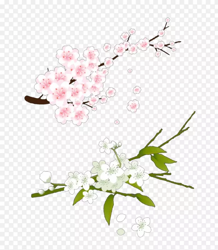 卡通手绘粉色桃花和白色桃花免扣