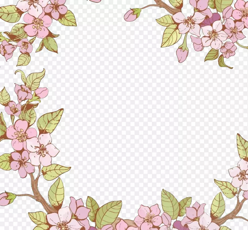 手绘粉色桃花花枝花环纹理免扣