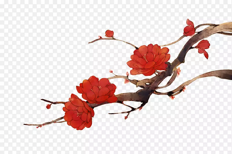 红色花枝，中国风