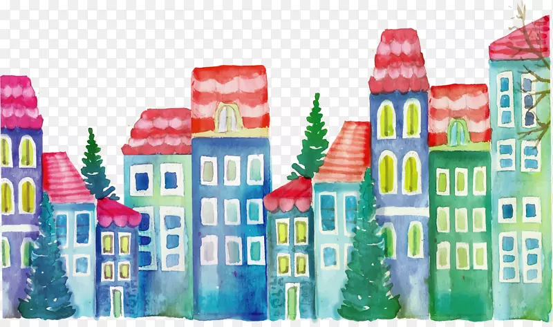 手绘风彩色圣诞节小屋