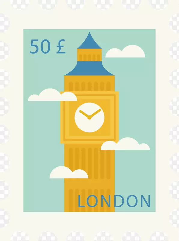 矢量图英国伦敦大本钟纪念邮票