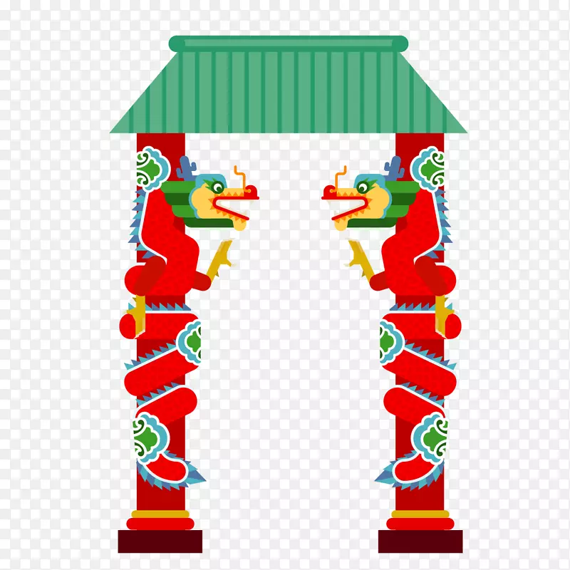 两根盘龙的中式柱子