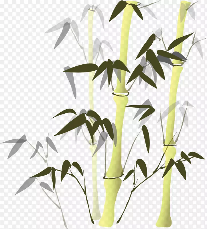 水墨风格金黄色竹子带墨绿色竹叶